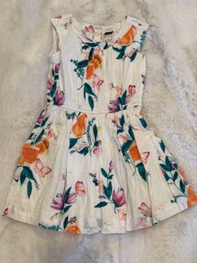 Tea Collection White Floral Sleeveless Dress with Pink & Orange Blooms